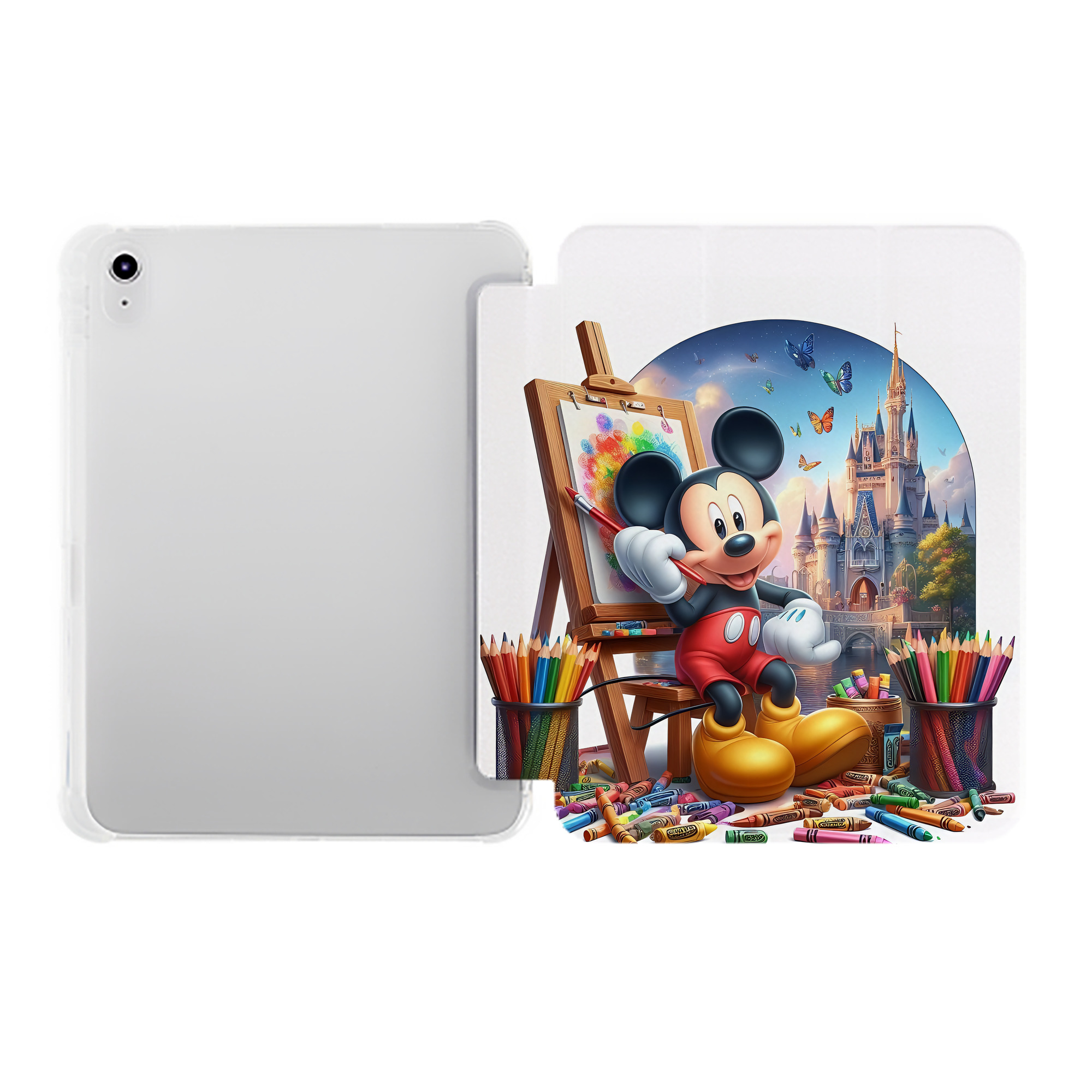 （画像用） ミッキーマウス Mickey Mouse IPad ケース ペン収納付き 三つ折りスタンド PUレザー×シリコン 対応機種9.5/10.5/10.9インチ